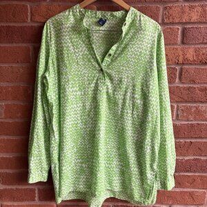 GAP Long Sleeve Green White Button Blouse Size XL 100% Cotton EUC